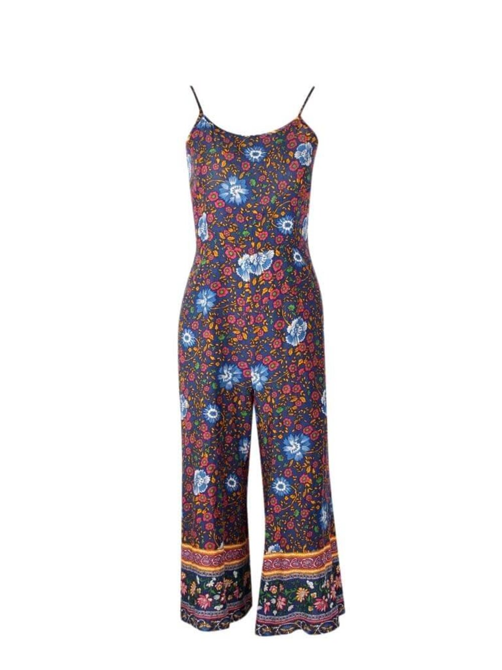 Backless Strappy Floral Print Wide-Leg Long Jumpsuit